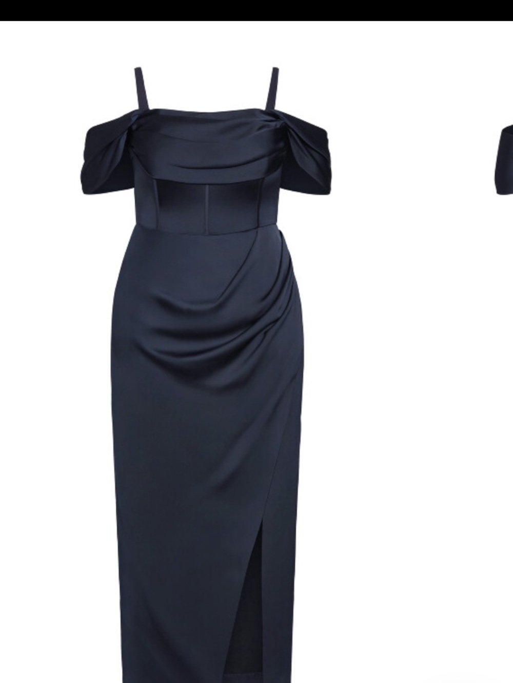City Chic Navy Off-Shoulder Satin Maxi Dress